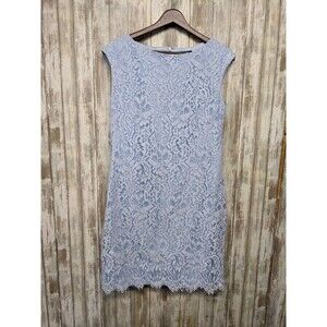 Chaps Ralph Lauren Women's Sheath Dress Size 8 Baby Blue Cotton Floral Lace